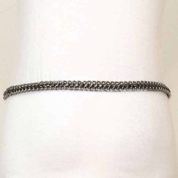 RALPH LAUREN Silver Double Chain Link Patent Leather Woven Logo Charm Belt L/XL main image 4
